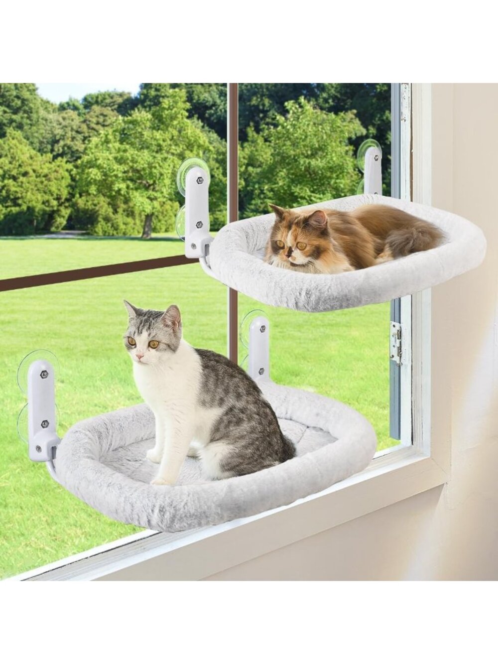 Cozy 2PC Foldable Cat Window Perch & Cordless Hammock with Bolster Support
